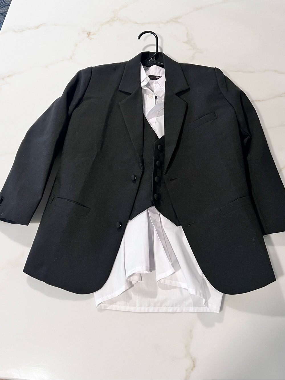 Kid’s Black Three-Piece Suit Jacket with Shirt and Vest Size 10
